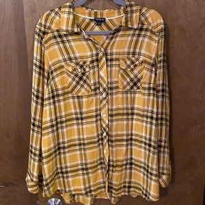 Yellow/black and white plaid button down by Torrid